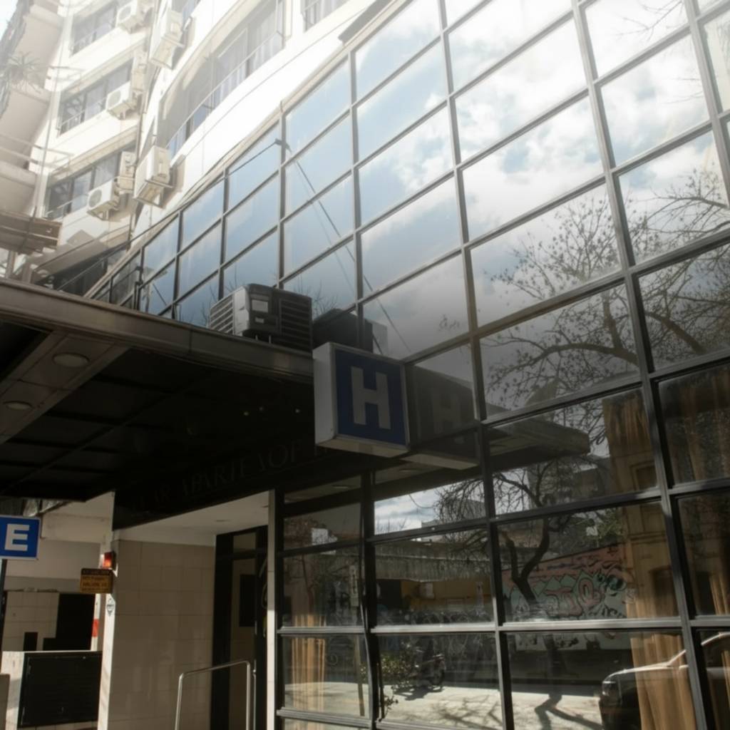 Fachada del Alvear Apart Hotel, estacionamiento práctico, ubicado en el centro de Rosario